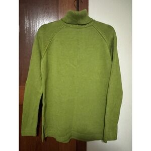 Jeanne Pierre Lime Green Cotton Turtleneck Sweater Womens Large Raglan Sleeve